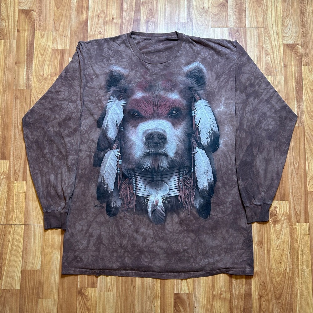 Warrior Bear The Mountain Mens Long Sleeve T-Shirt 2XL Brown/Burgendy Tie Dye
